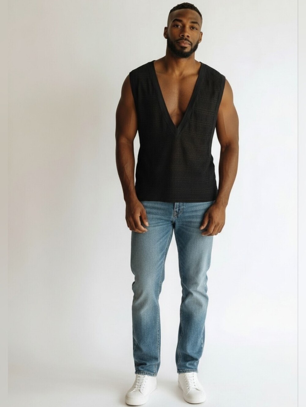 Barcode Berlin Mesh Knit V Neck Muscle Top